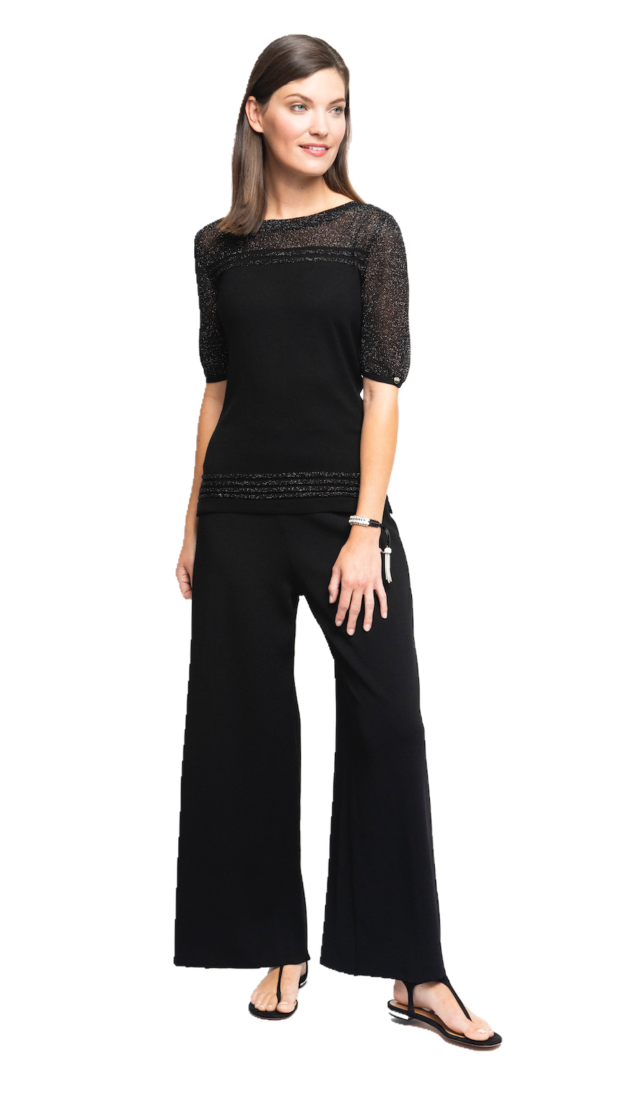 Briana Wide-Leg Milano-Knit Pants; Black