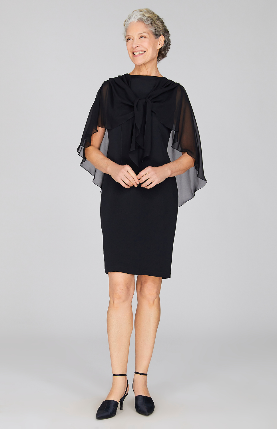 Nancy is wearing Black in size XS.