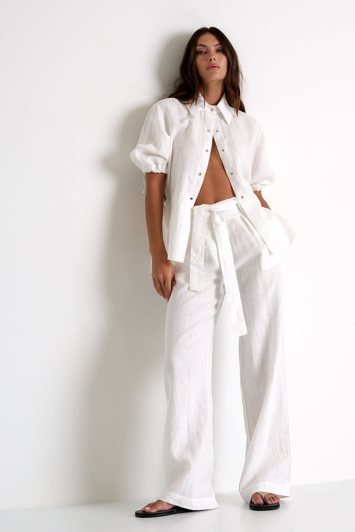 Linen Pants Tied At The Waist - 52536-52-020 02 / 020 Cream / 100% LINEN