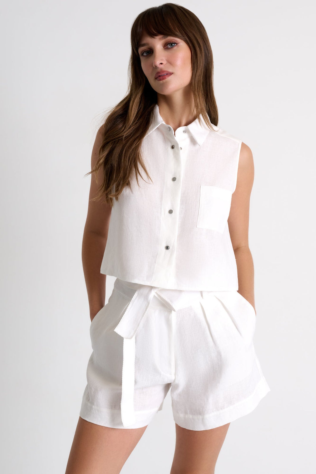 Buttoned Sleeveless Linen Vest - 52536-60-020 02 / 020 Cream / 100% LINEN