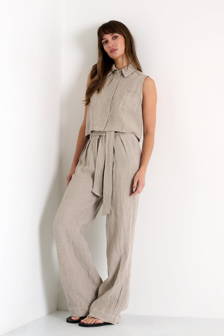 Buttoned Sleeveless Linen Vest - 52536-60-110 02 / 110 Beige / 100% LINEN