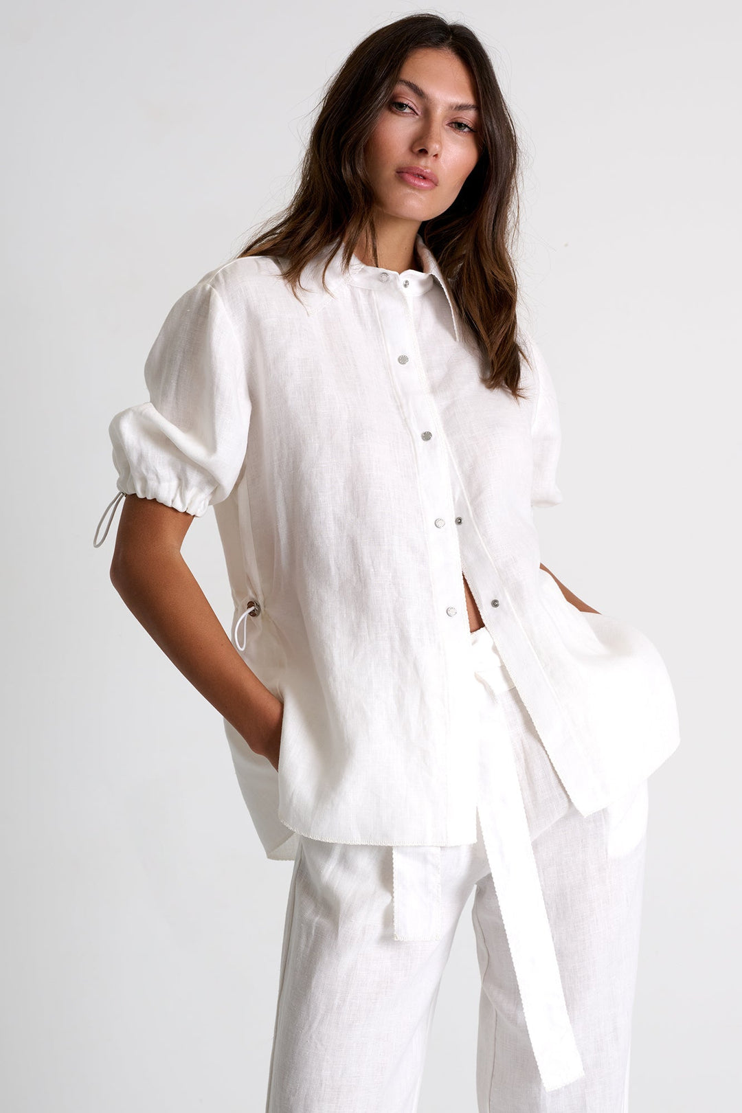 Short-Sleeve Linen Blouse - 52536-82-020 02 / 020 Cream / 100% LINEN