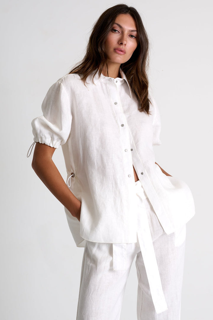 Short-Sleeve Linen Blouse - 52536-82-020 02 / 020 Cream / 100% LINEN