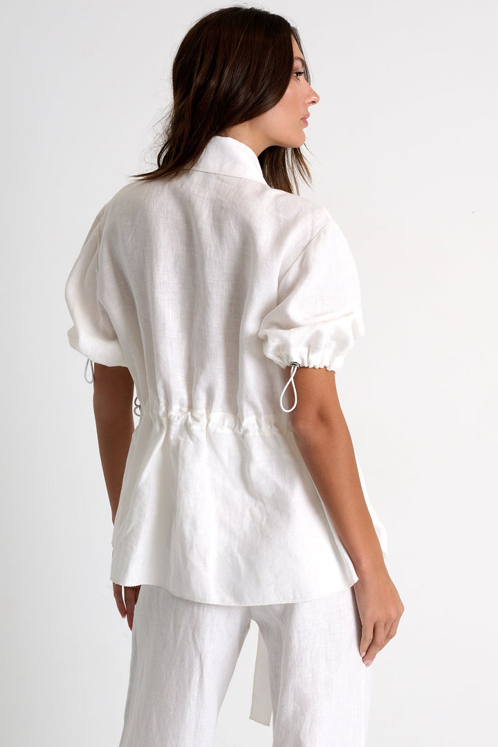 Short-Sleeve Linen Blouse - 52536-82-020 02 / 020 Cream / 100% LINEN