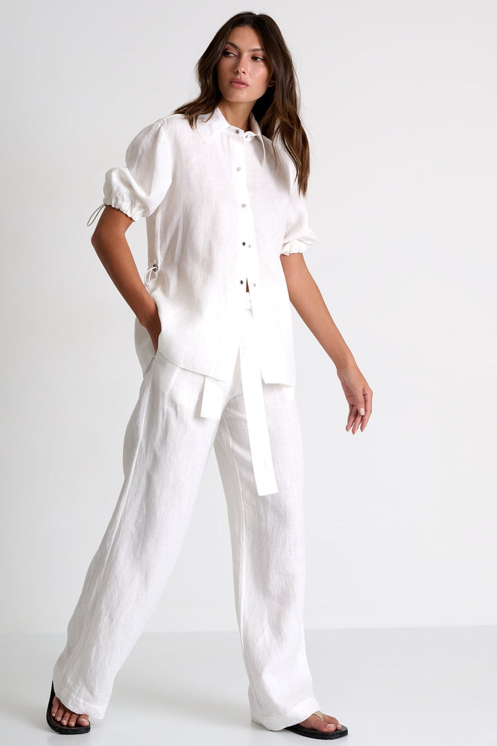 Short-Sleeve Linen Blouse - 52536-82-020 02 / 020 Cream / 100% LINEN