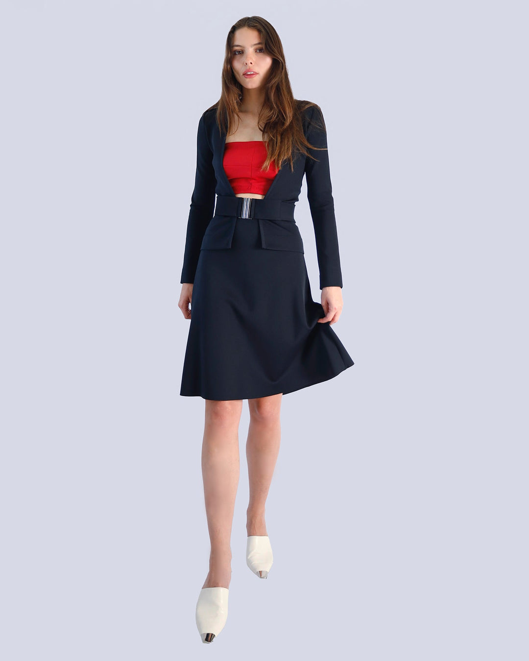 Maison Marie Saint Pierre | Skirt | MITE | Black | Cardigan | MUSE | Black | Accessory | BARTHO | Red | Belt | MESCAPIRE | Black