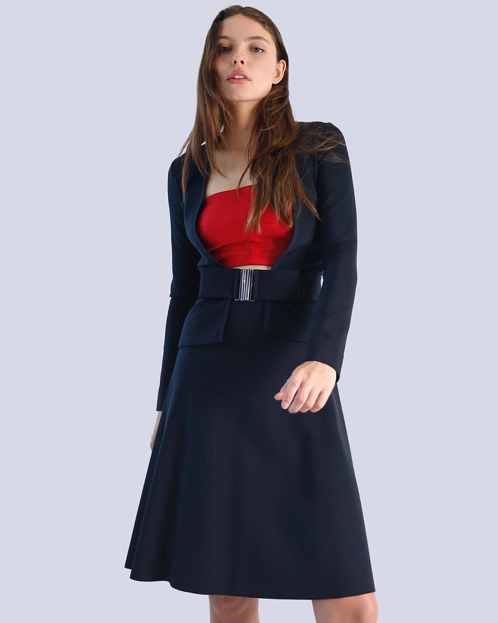 Maison Marie Saint Pierre | Skirt | MITE | Black | Cardigan | MUSE | Black | Accessory | BARTHO | Red | Belt | MESCAPIRE | Black