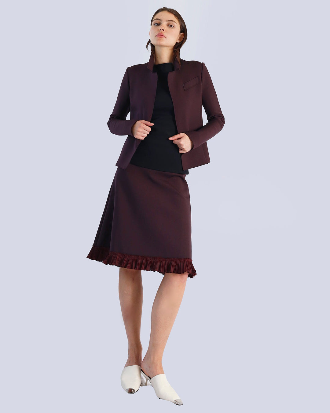 Maison Marie Saint Pierre | Skirt | MAZE | Plum | Top | MESMINA | Black | Jacket | MALTA | Plum