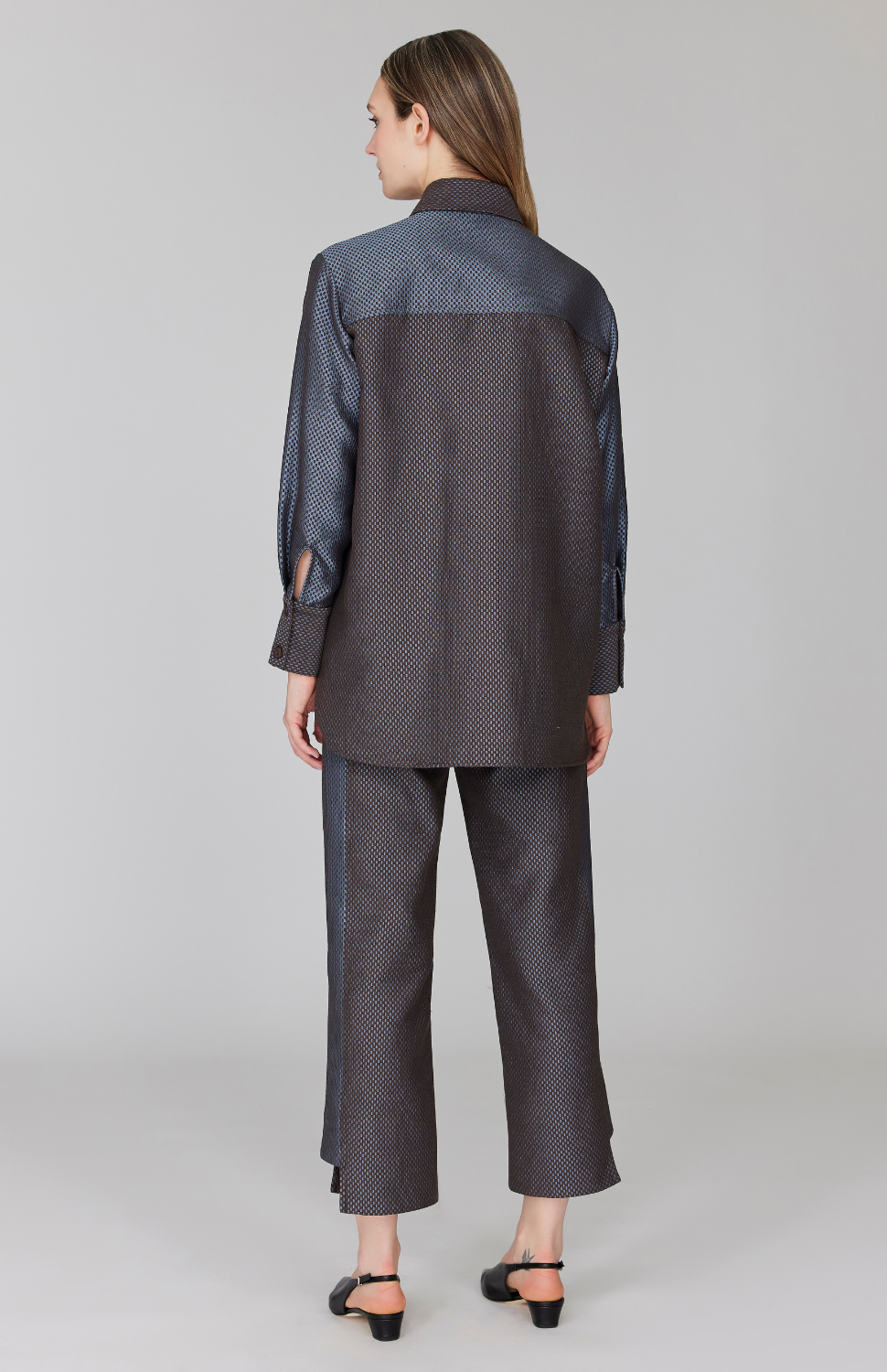 PREORDER Double Face Check Jacquard Color Block Boyfriend Shirt