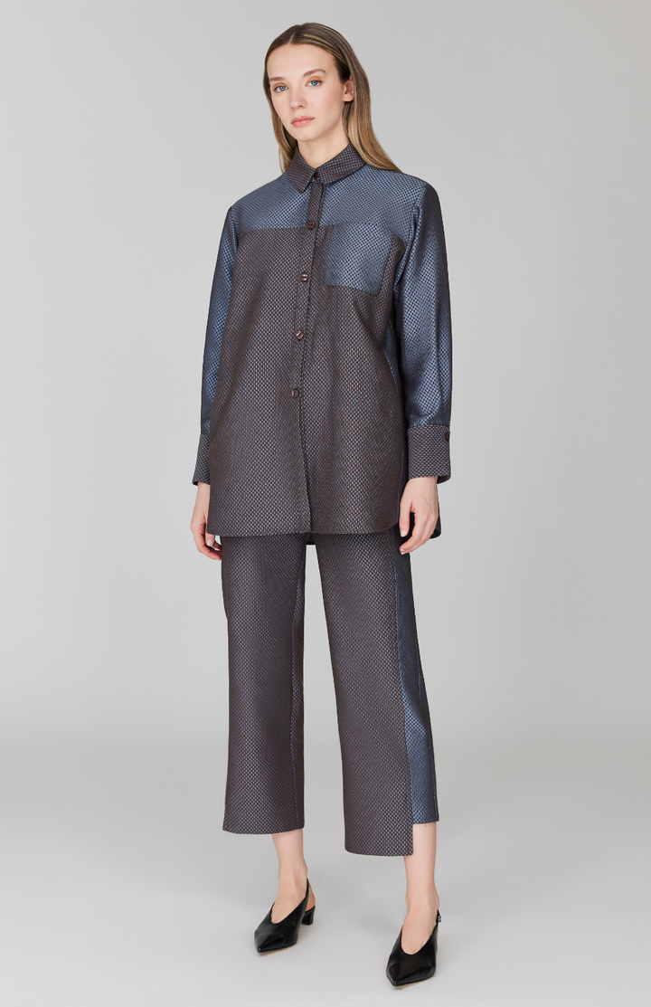 PREORDER Double Face Check Jacquard Straight Pant w/ Step Hem