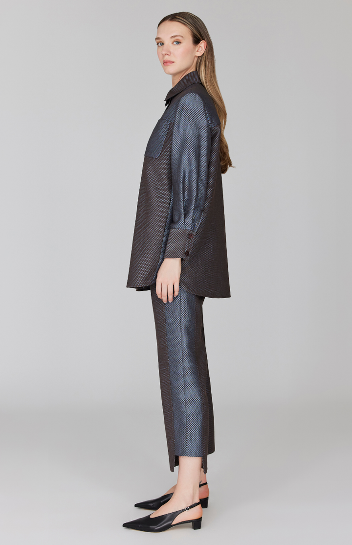 PREORDER Double Face Check Jacquard Color Block Boyfriend Shirt