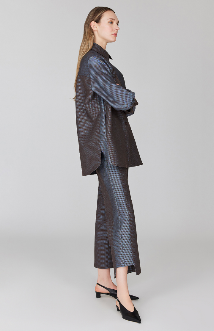 PREORDER Double Face Check Jacquard Straight Pant w/ Step Hem