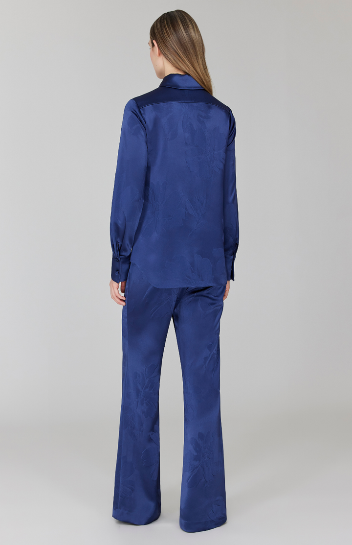 PREORDER Embossed Floral Satin Collared Shirt w/ Side Slits