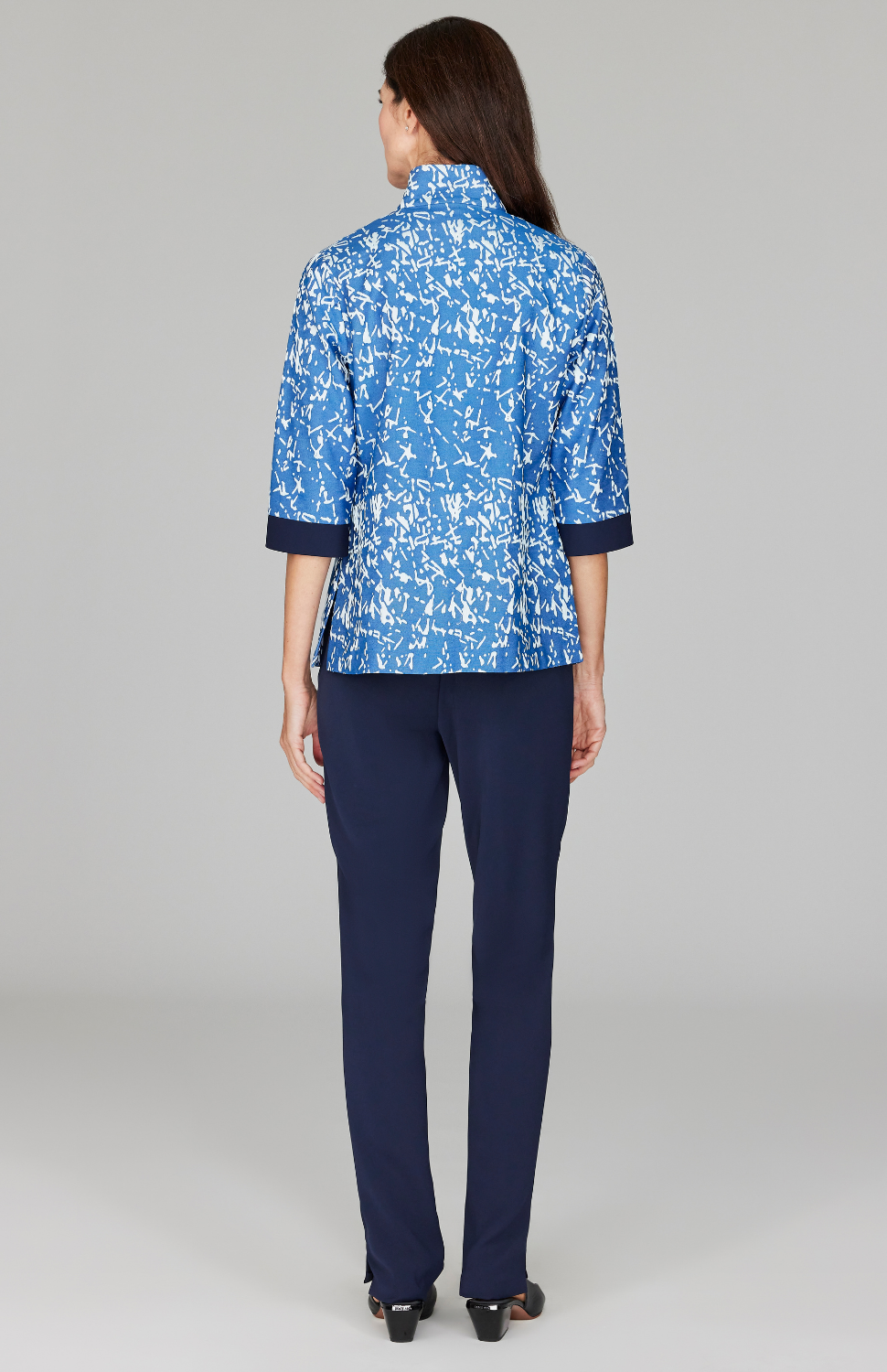 Paintbrush Stretch Jacquard Open Front High Neck Shirt Jacket