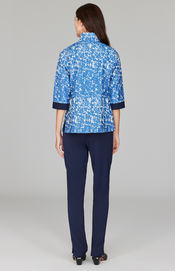 Paintbrush Stretch Jacquard Open Front High Neck Shirt Jacket