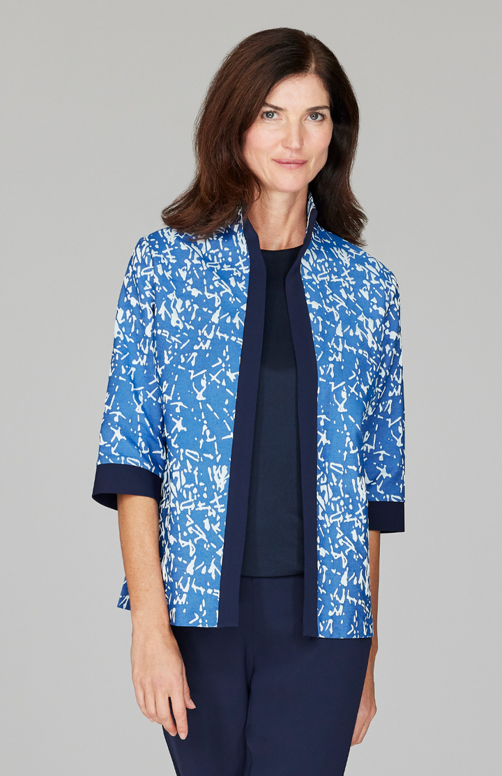Paintbrush Stretch Jacquard Open Front High Neck Shirt Jacket