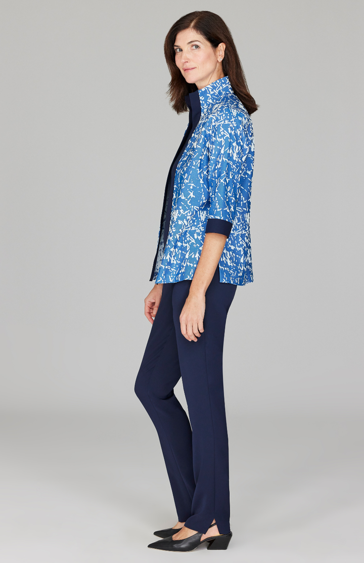 Paintbrush Stretch Jacquard Open Front High Neck Shirt Jacket