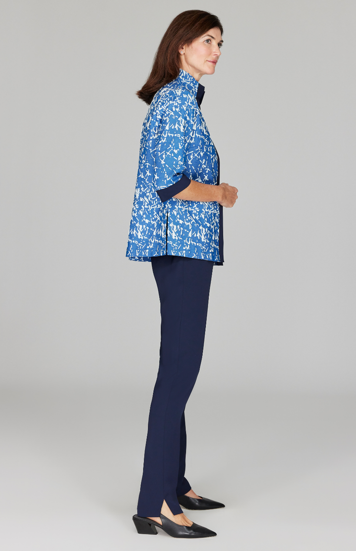 Paintbrush Stretch Jacquard Open Front High Neck Shirt Jacket