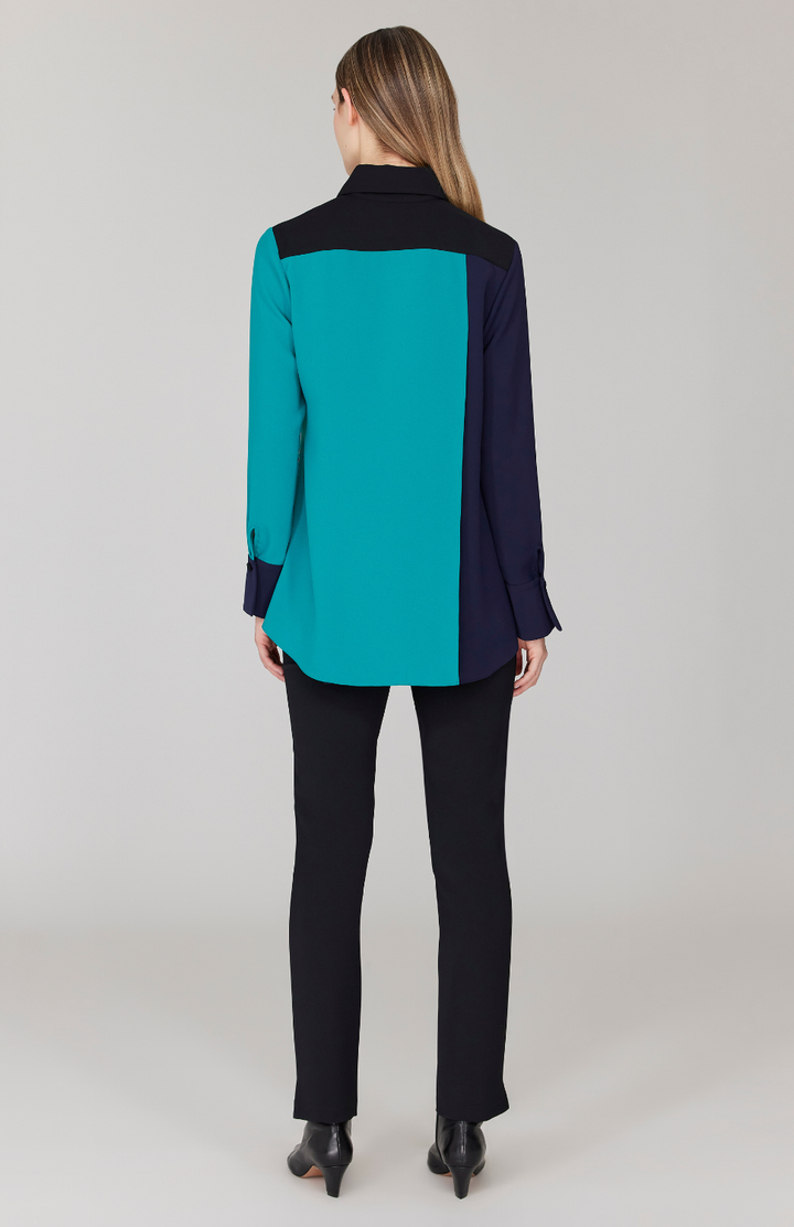 Lustrous Crepe Color Block Back Overlap Shirt