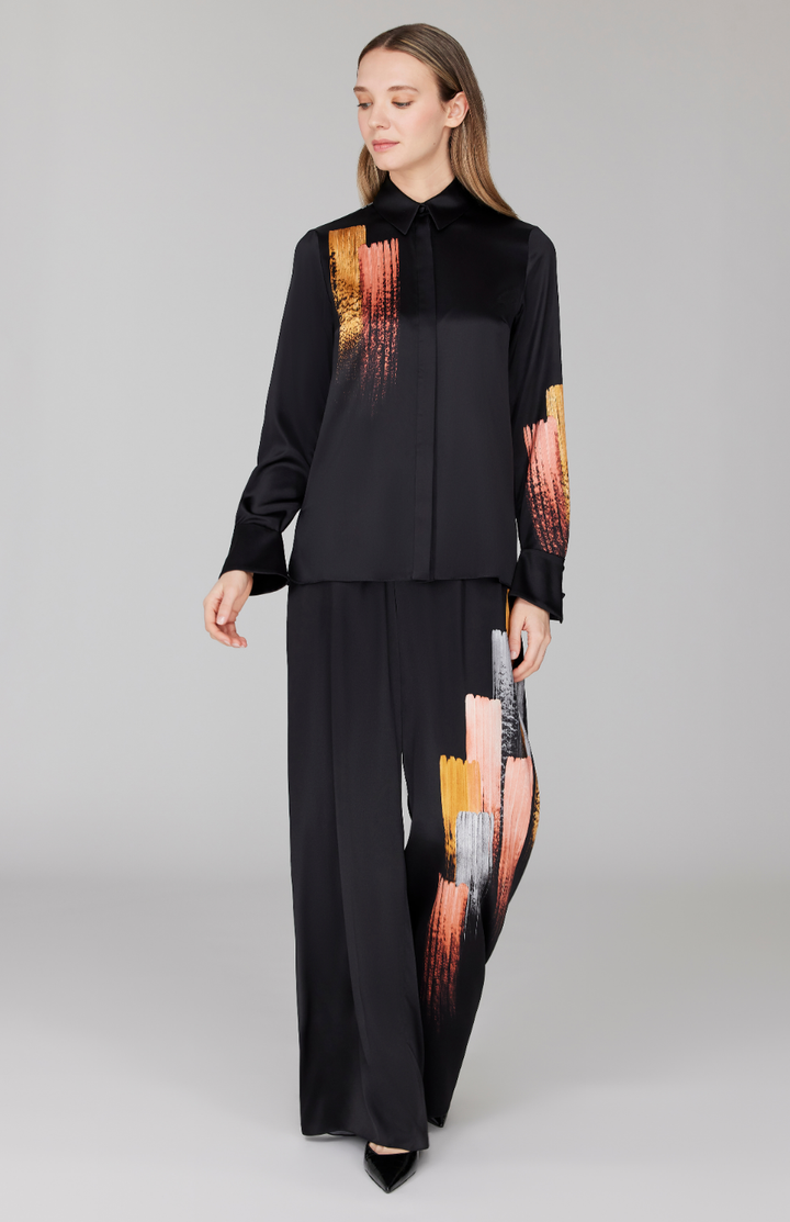 PREORDER Brush Stroke Print Collared Blouse w/ Relaxed Sleeve