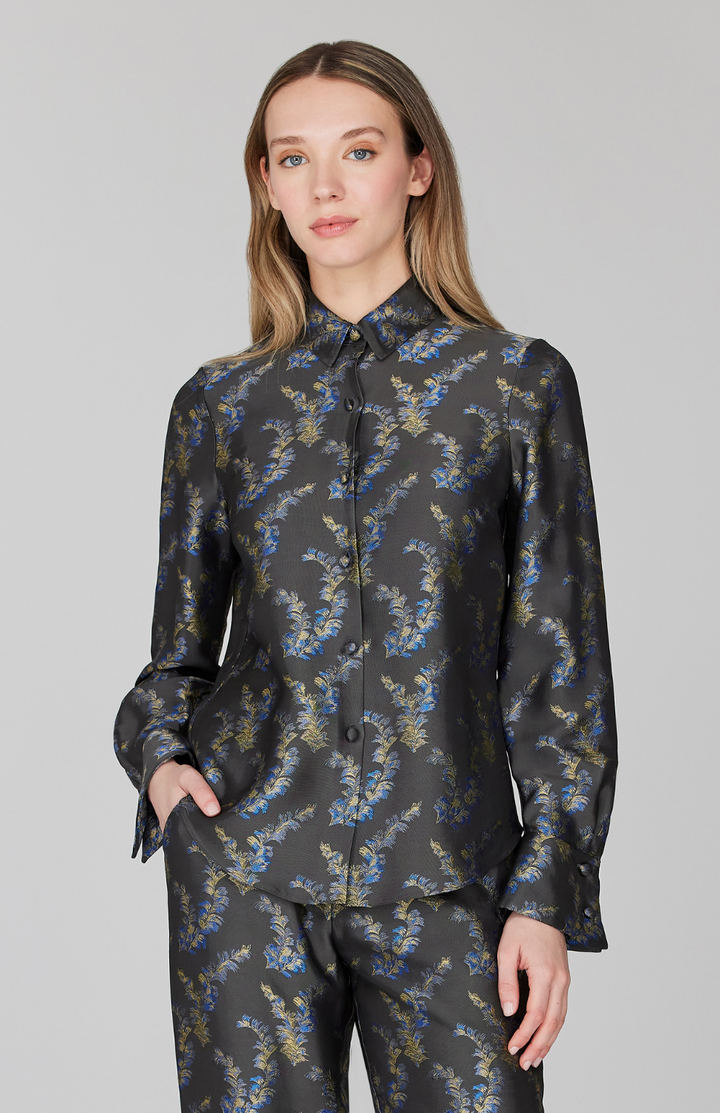 Feather Jacquard Tailored Button Down w/ Relaxed Sleeve