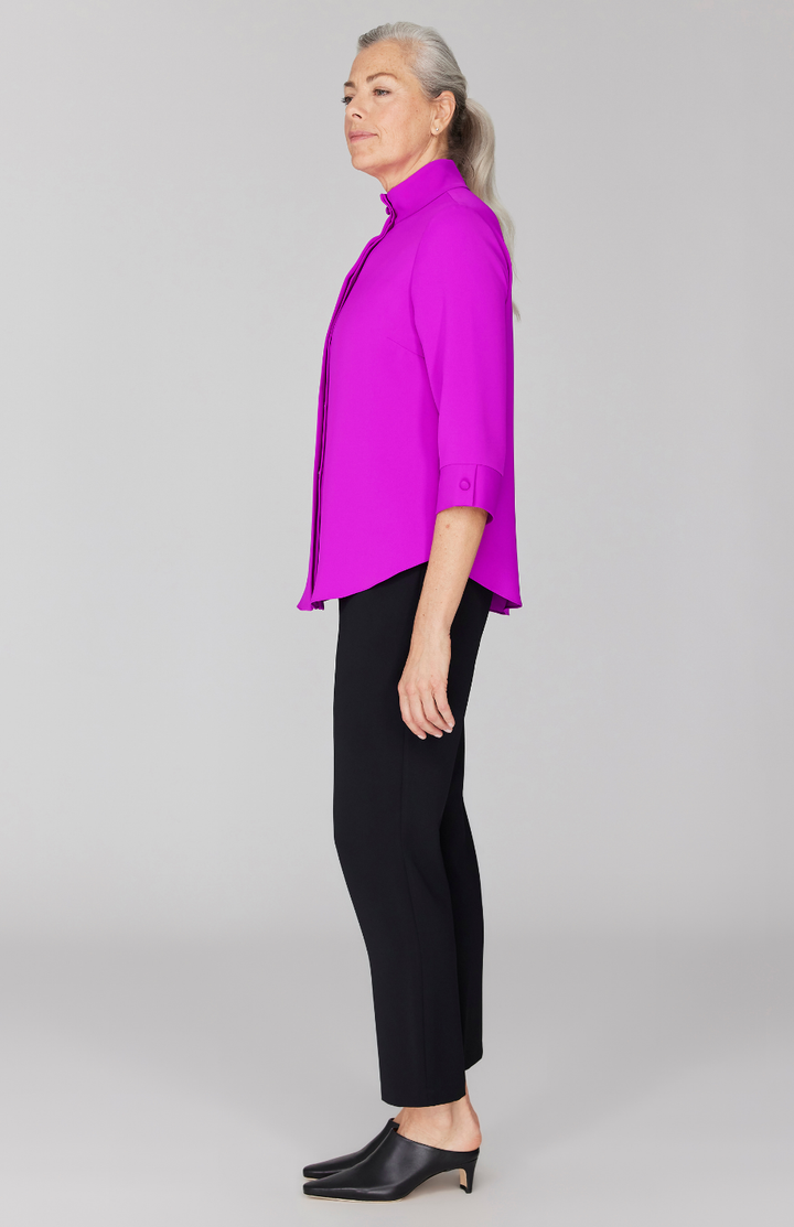 Fabienne is 5' 9" and wearing Magenta in size XS.