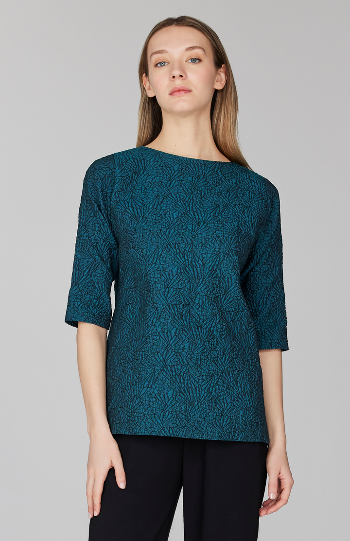 Etched Textural Jacquard 3/4 Sleeve Blouse