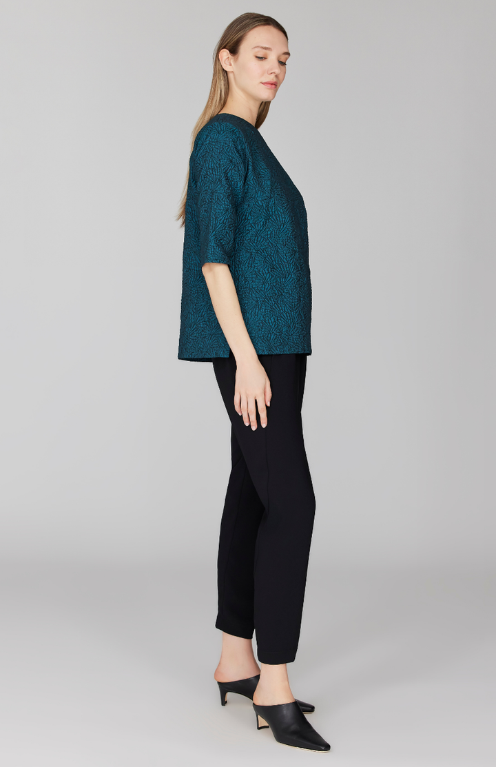 Etched Textural Jacquard 3/4 Sleeve Blouse