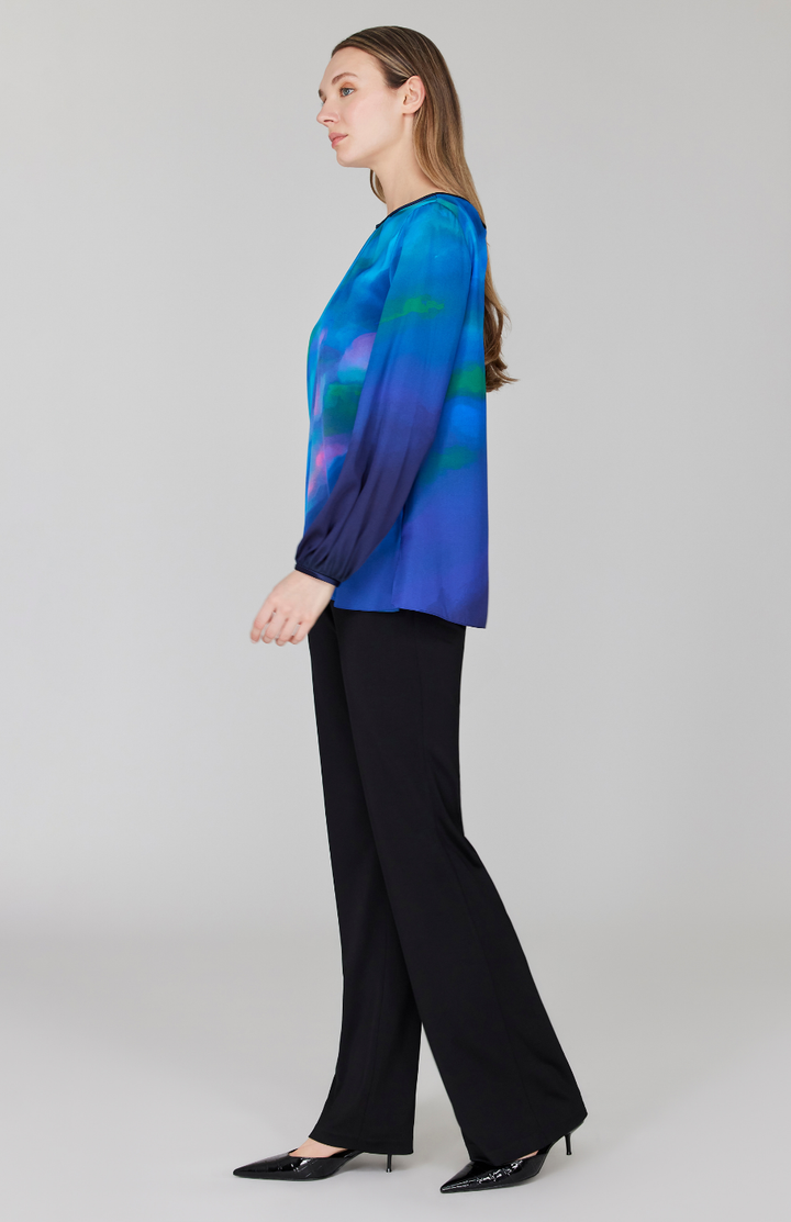Mountainscape Gather Neck Blouse w/ Satin Bias