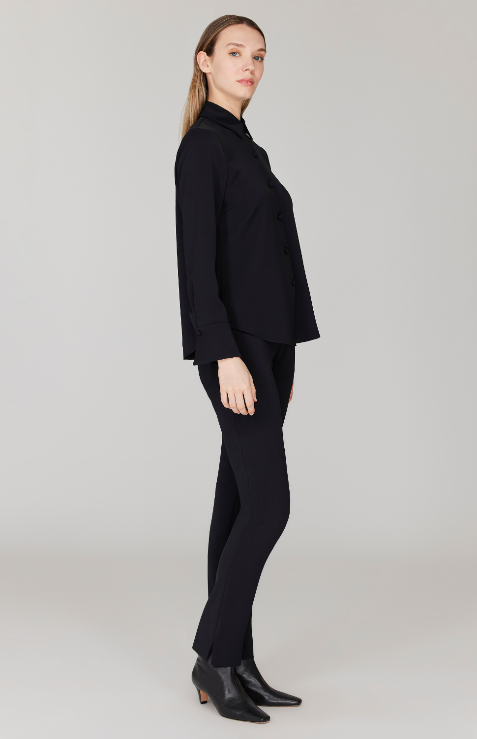 Lustrous Crepe Tailored Button Down Shirt