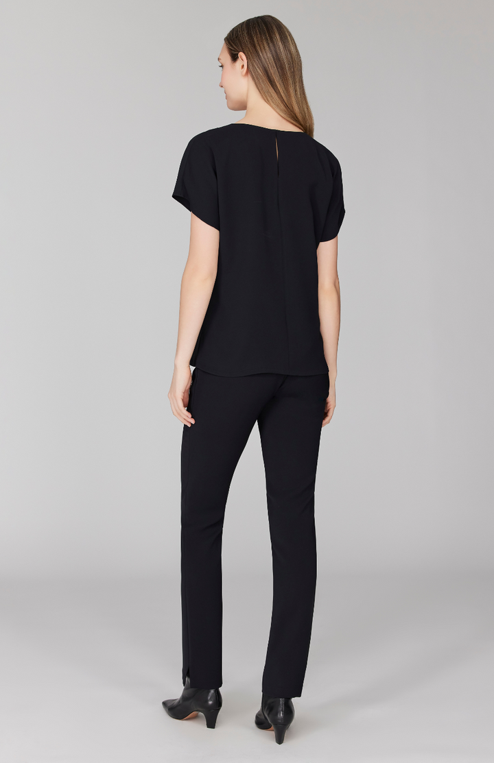 Lustrous Crepe Essential Narrow Leg Pant w/Flat Front, Back Elastic, & Slimmest Fit