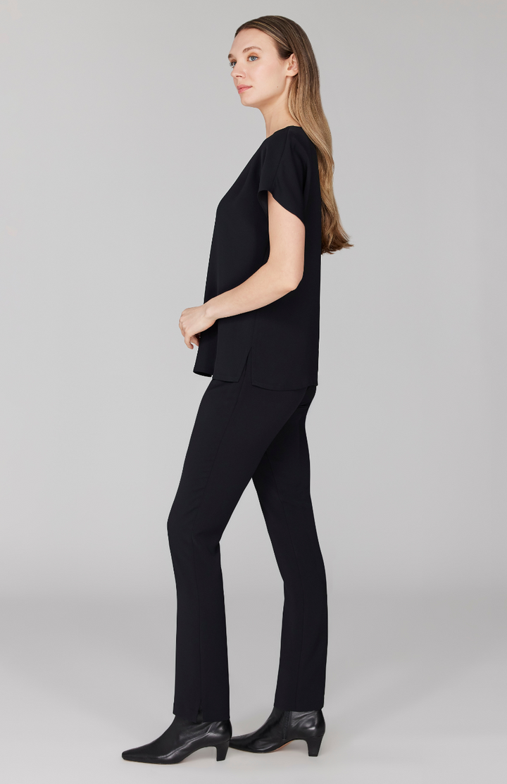 Lustrous Crepe Essential Narrow Leg Pant w/Flat Front, Back Elastic, & Slimmest Fit