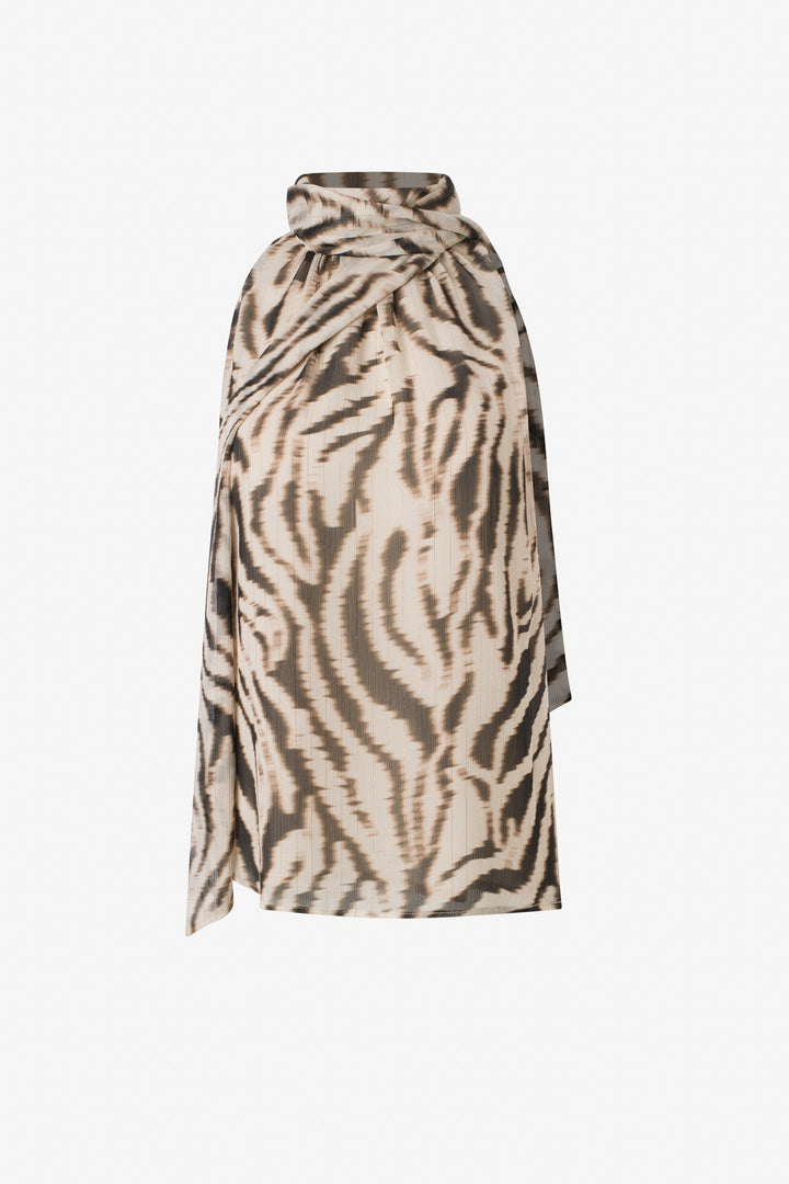 Printed sleeveless blouse with scarf