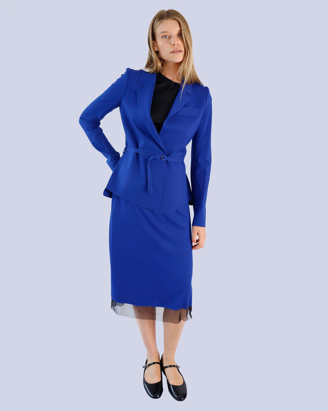 Top OKA2 | Black | Skirt | ARCHY2 | Royal Blue | Black | Jacket | ANNA | Royal Blue