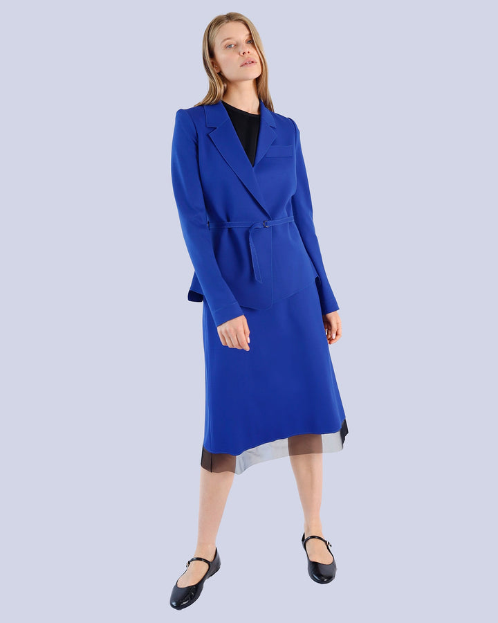 Top OKA2 | Black | Skirt | ARCHY2 | Royal Blue | Black | Jacket | ANNA | Royal Blue