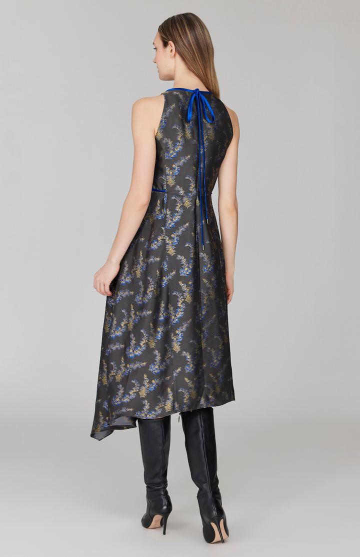 Feather Jacquard Asymmetric Fit & Flare Dress