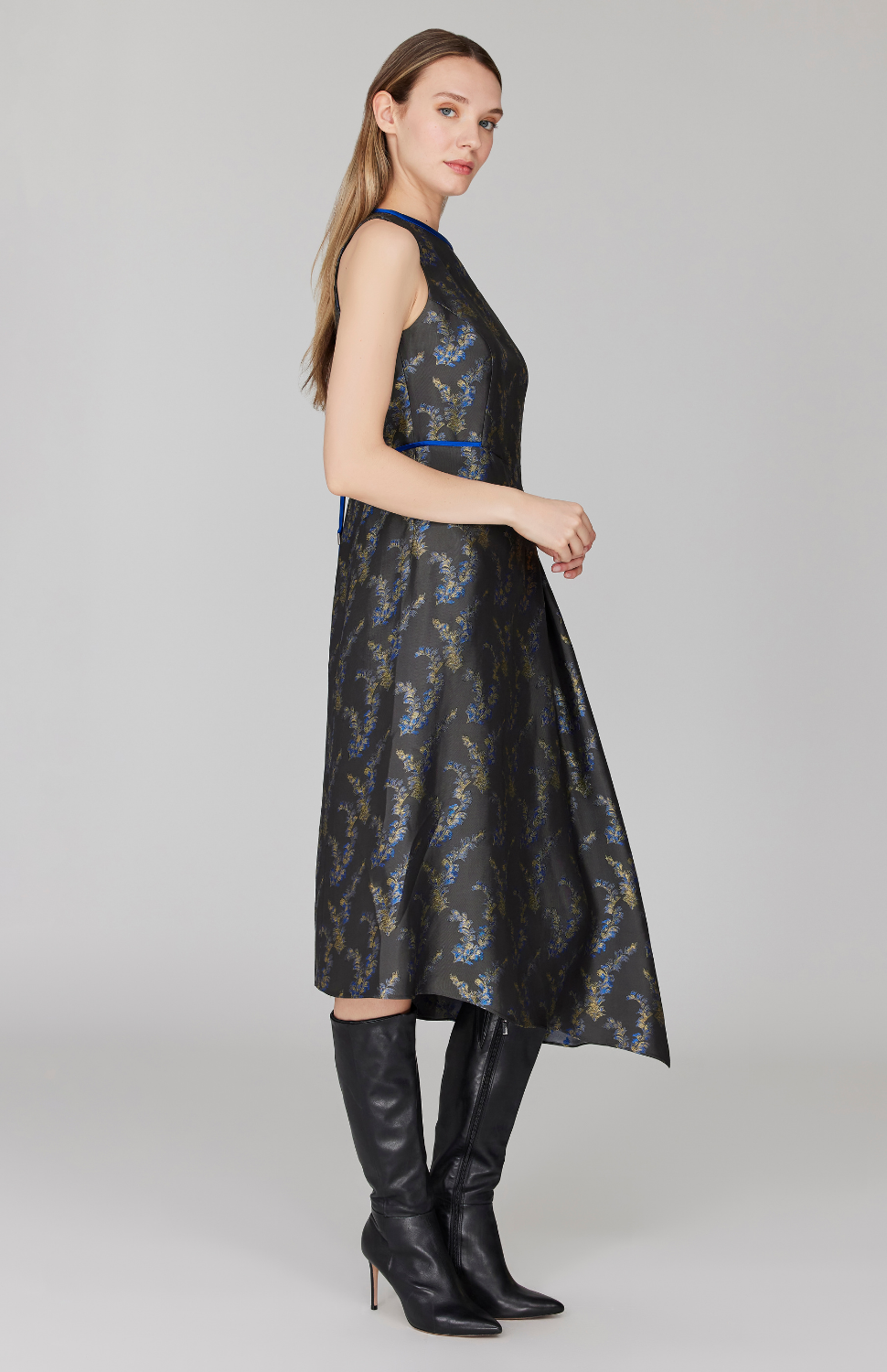 Feather Jacquard Asymmetric Fit & Flare Dress