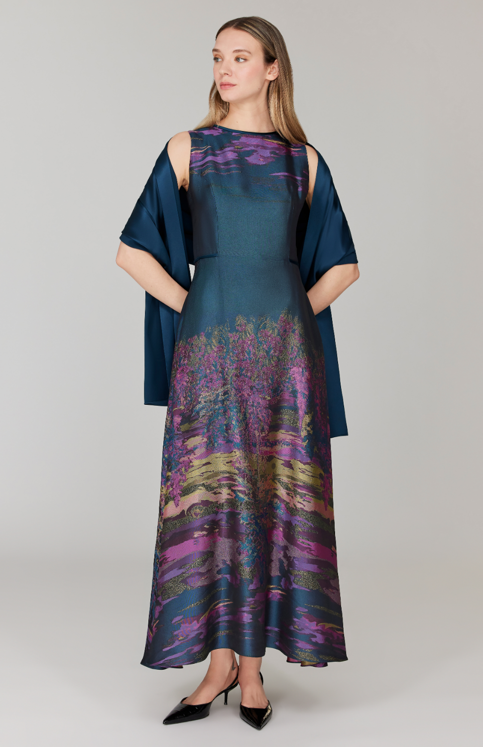 PREORDER Dusk Landscape Jacquard Sleeveless Fit & Flare Gown