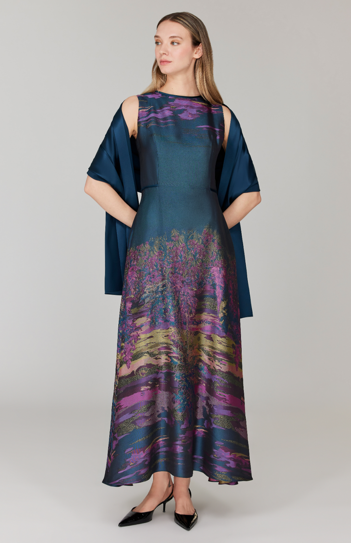 PREORDER Dusk Landscape Jacquard Sleeveless Fit & Flare Gown