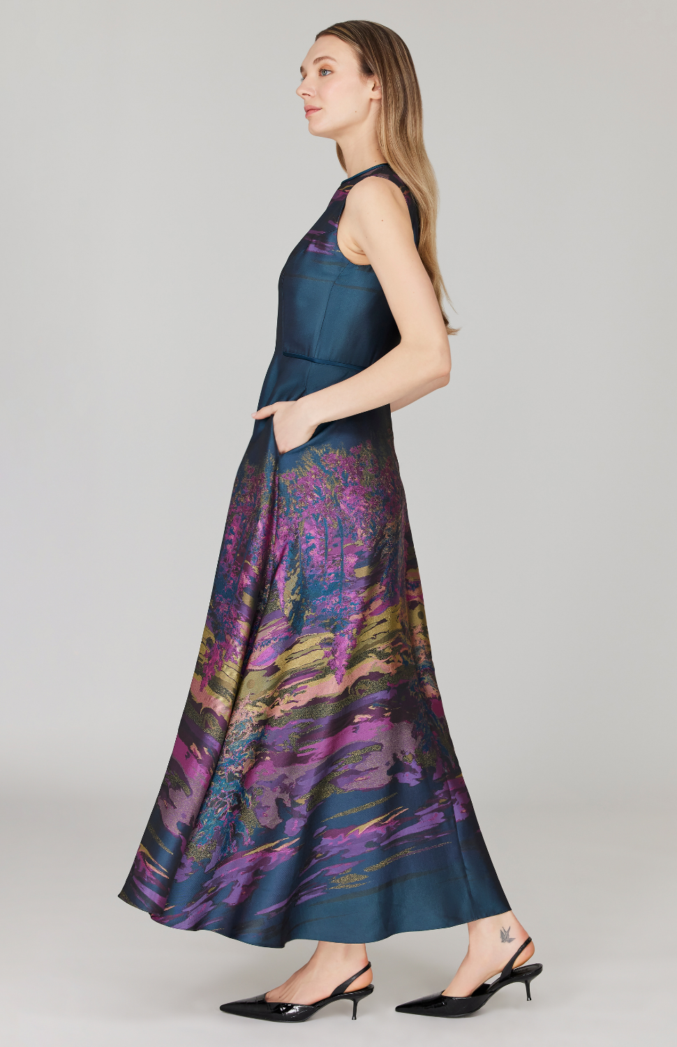 PREORDER Dusk Landscape Jacquard Sleeveless Fit & Flare Gown