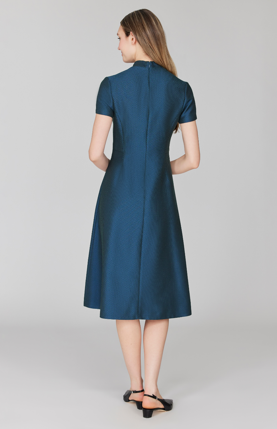 PREORDER Double Face Check Jacquard High Neck Fit & Flare Dress