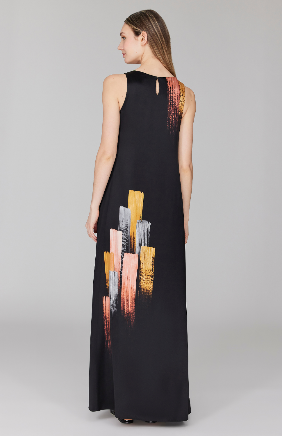 PREORDER Brush Stroke Print Sleeveless Trapeze Gown