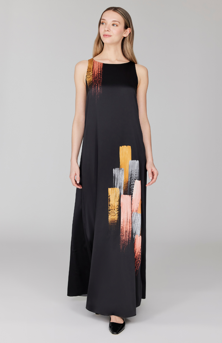 PREORDER Brush Stroke Print Sleeveless Trapeze Gown