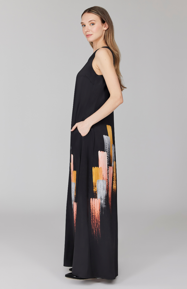 PREORDER Brush Stroke Print Sleeveless Trapeze Gown