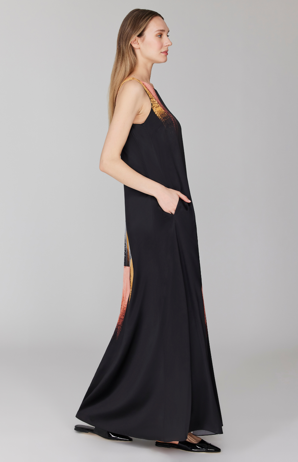 PREORDER Brush Stroke Print Sleeveless Trapeze Gown