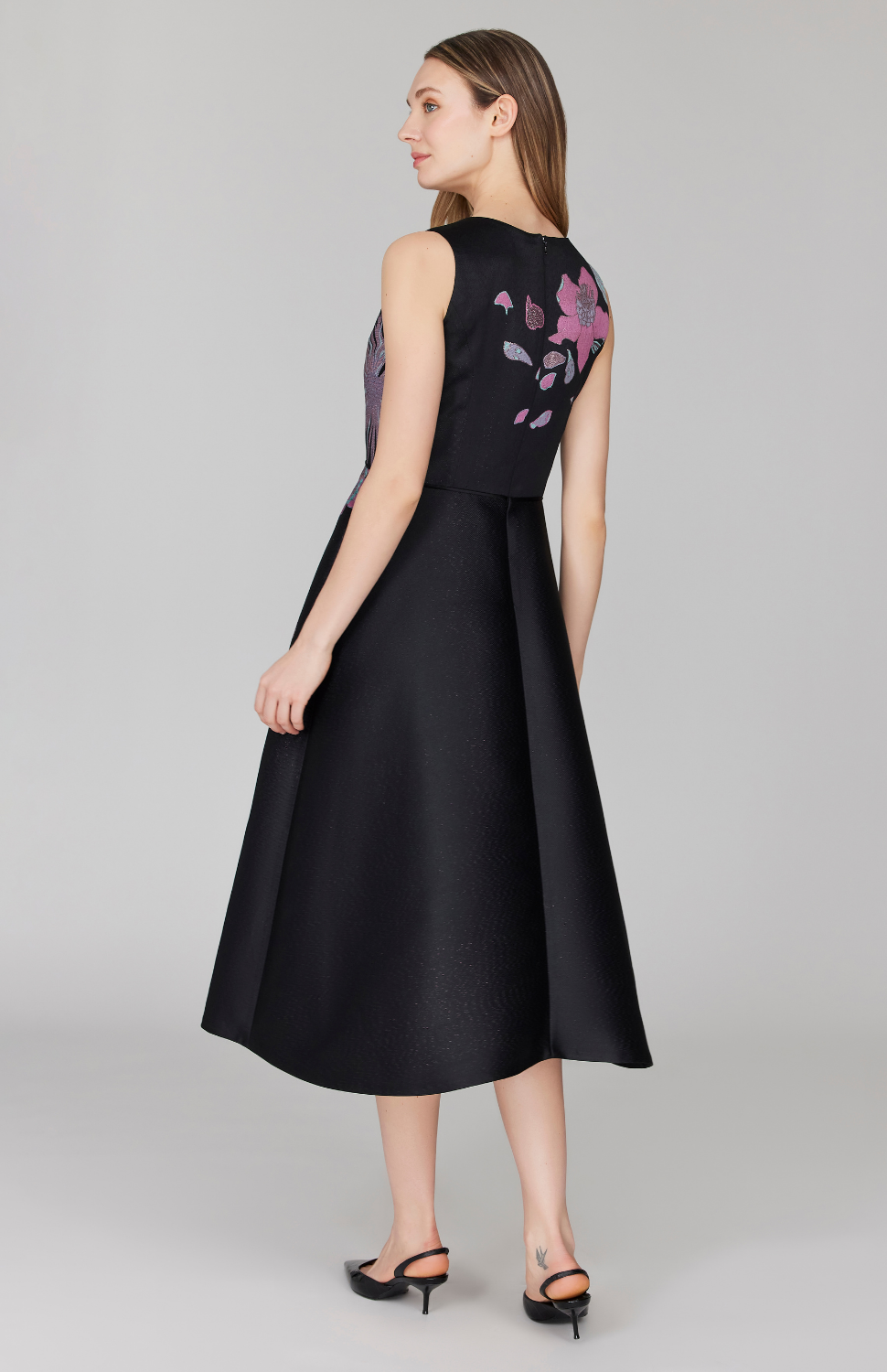 PREORDER Metallic Scattered Flora Sleeveless Fit & Flare Dress