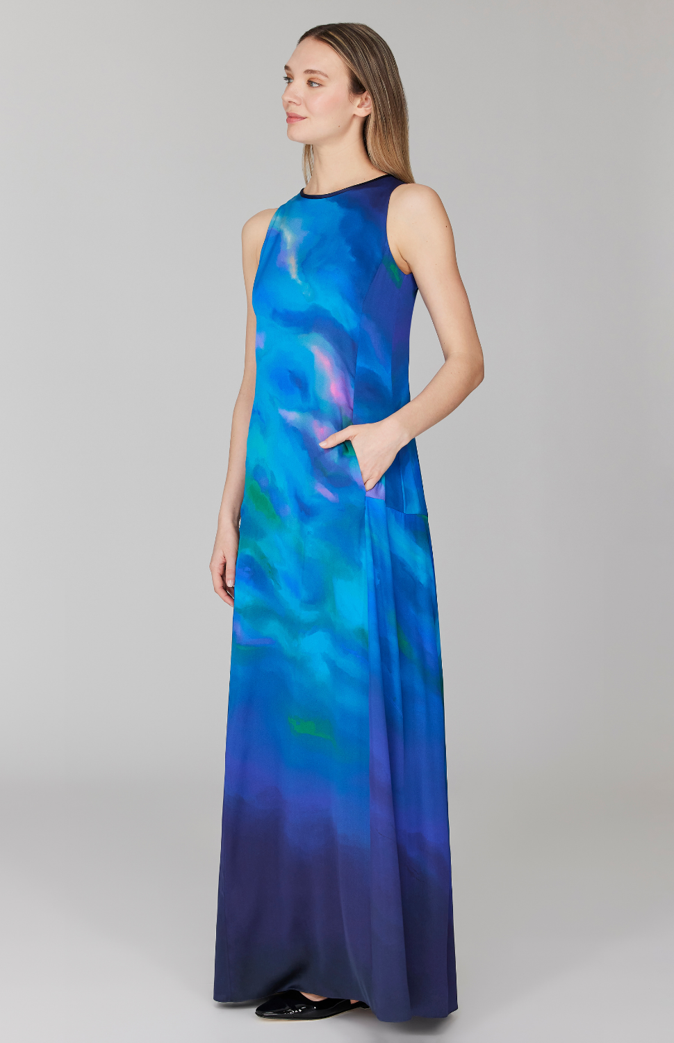 Mountainscape Trapeze Gown w/ Satin Bias
