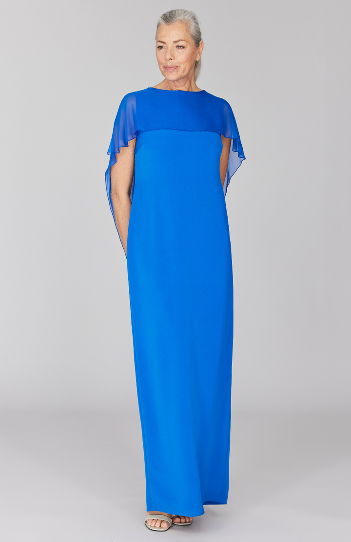 Silk Gown w/Chiffon High Low Caplet