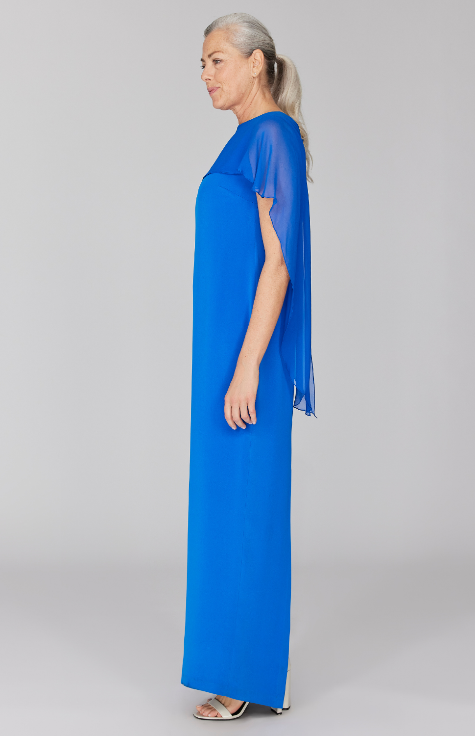 Silk Gown w/Chiffon High Low Caplet