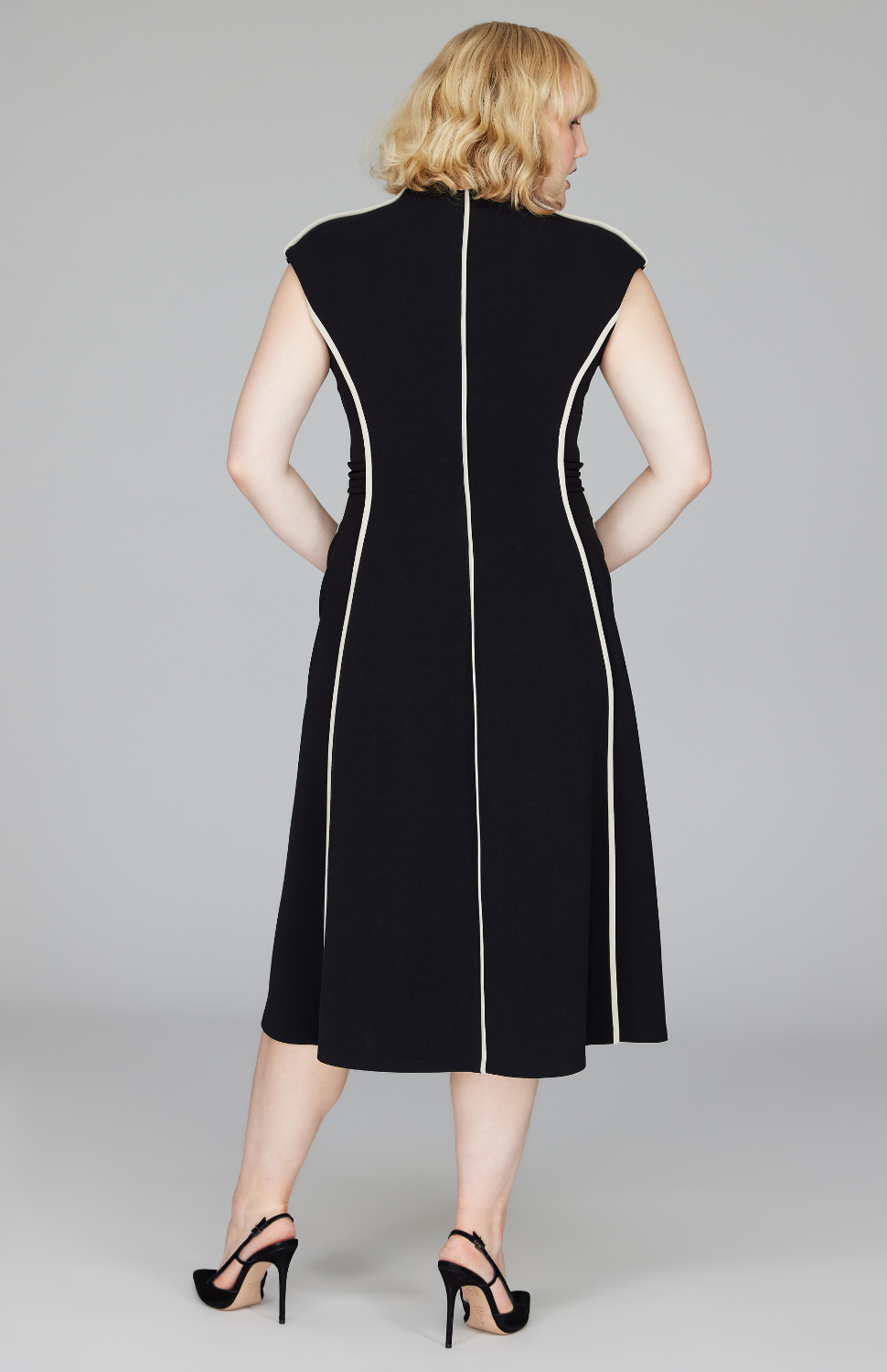 Double Face Cap Sleeve Fit & Flare Dress w/Contrast Bias